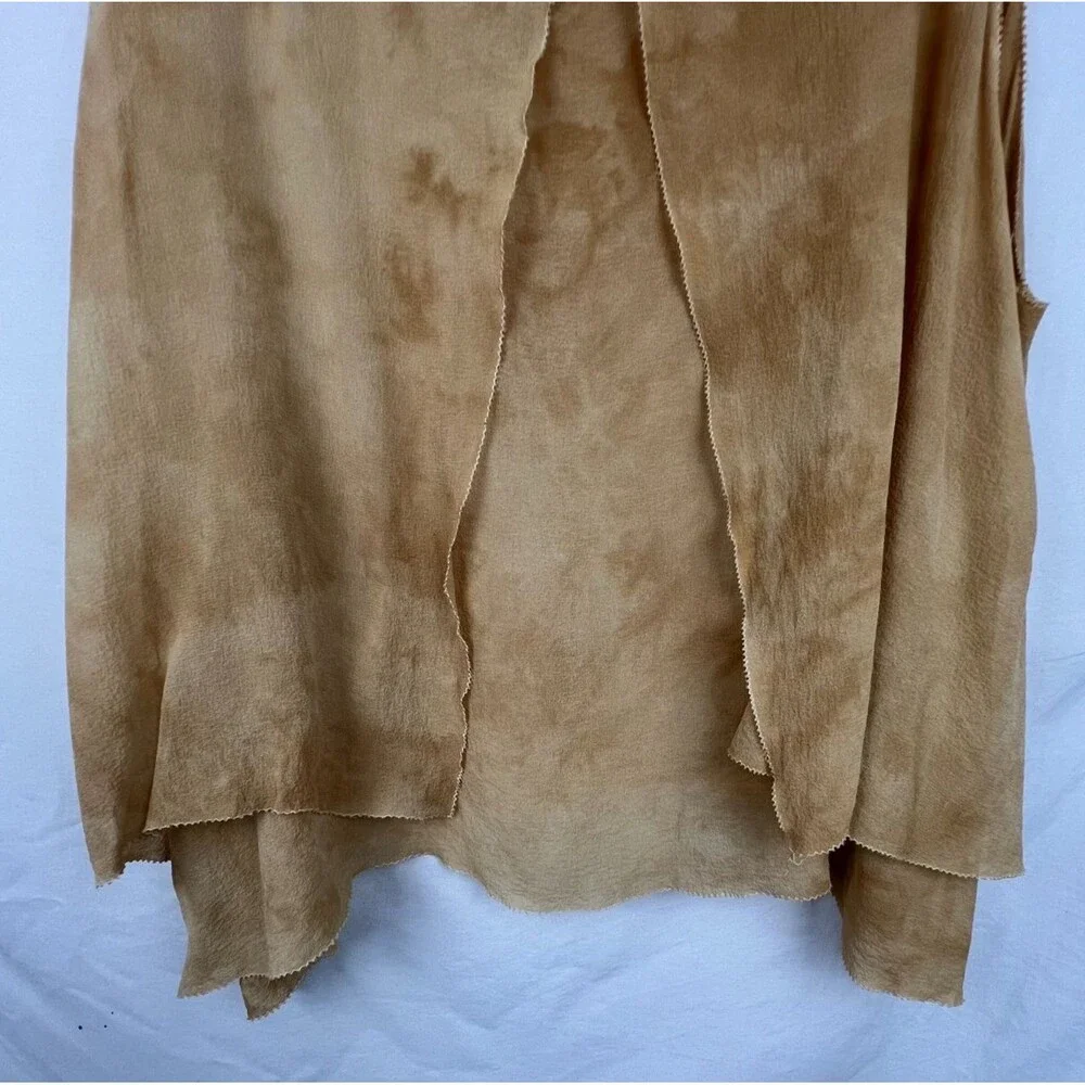 TORY BURCH 100% Silk Sleeveless Blouse Top Size 12 Tan Layered Flowy V-Neck